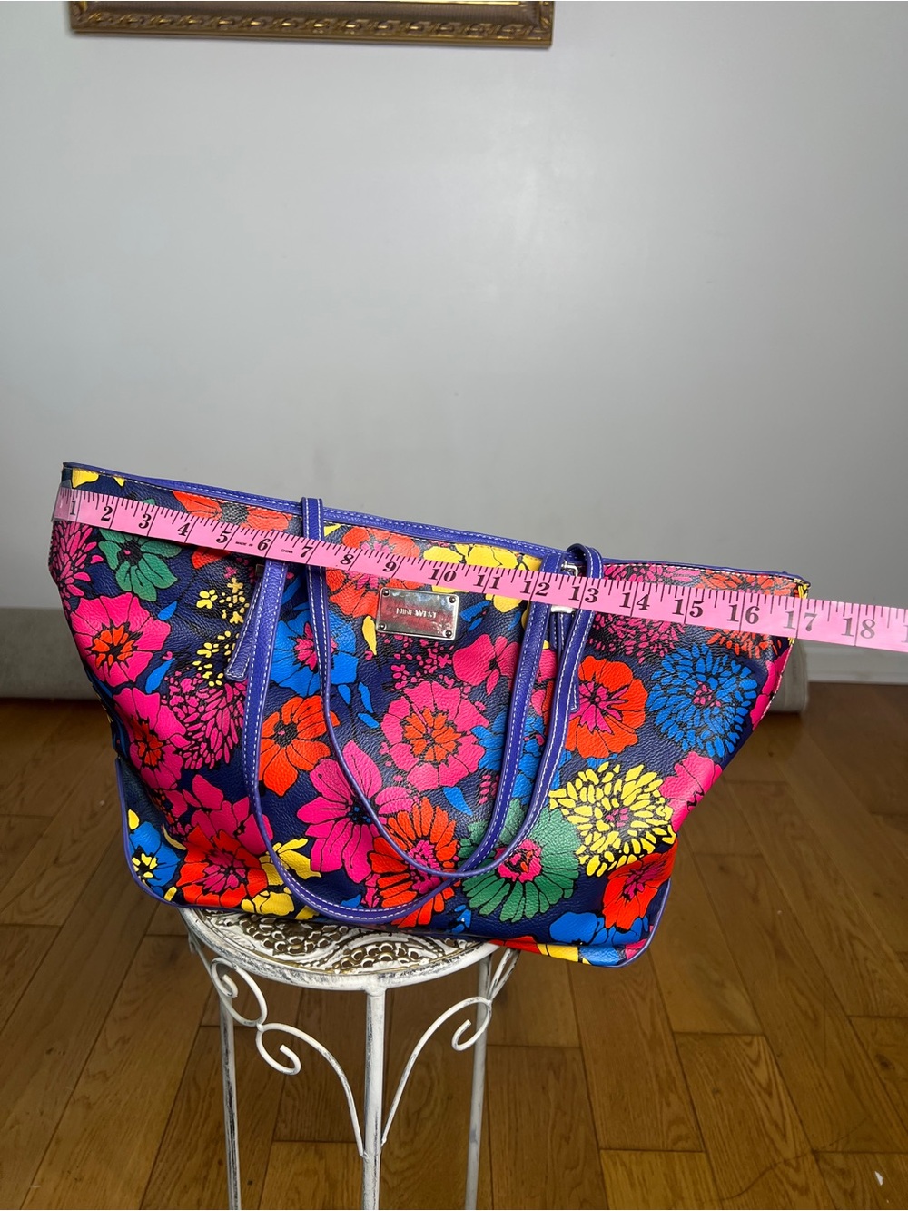 Nine West Navy Floral Tote with Bright Multicolor Blooms - Picture 7 of 10